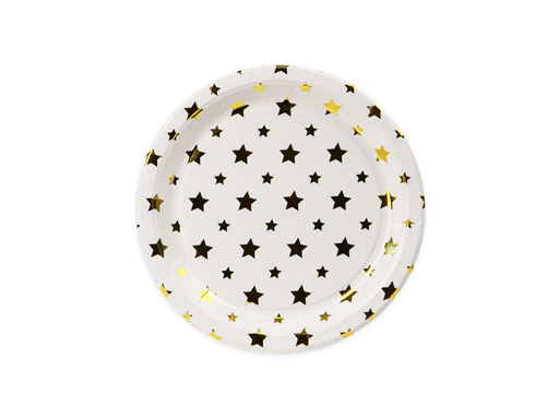 Бумажные тарелки с золотым тиснением Звёзды.18 см.6 шт. еврослот СП-5167