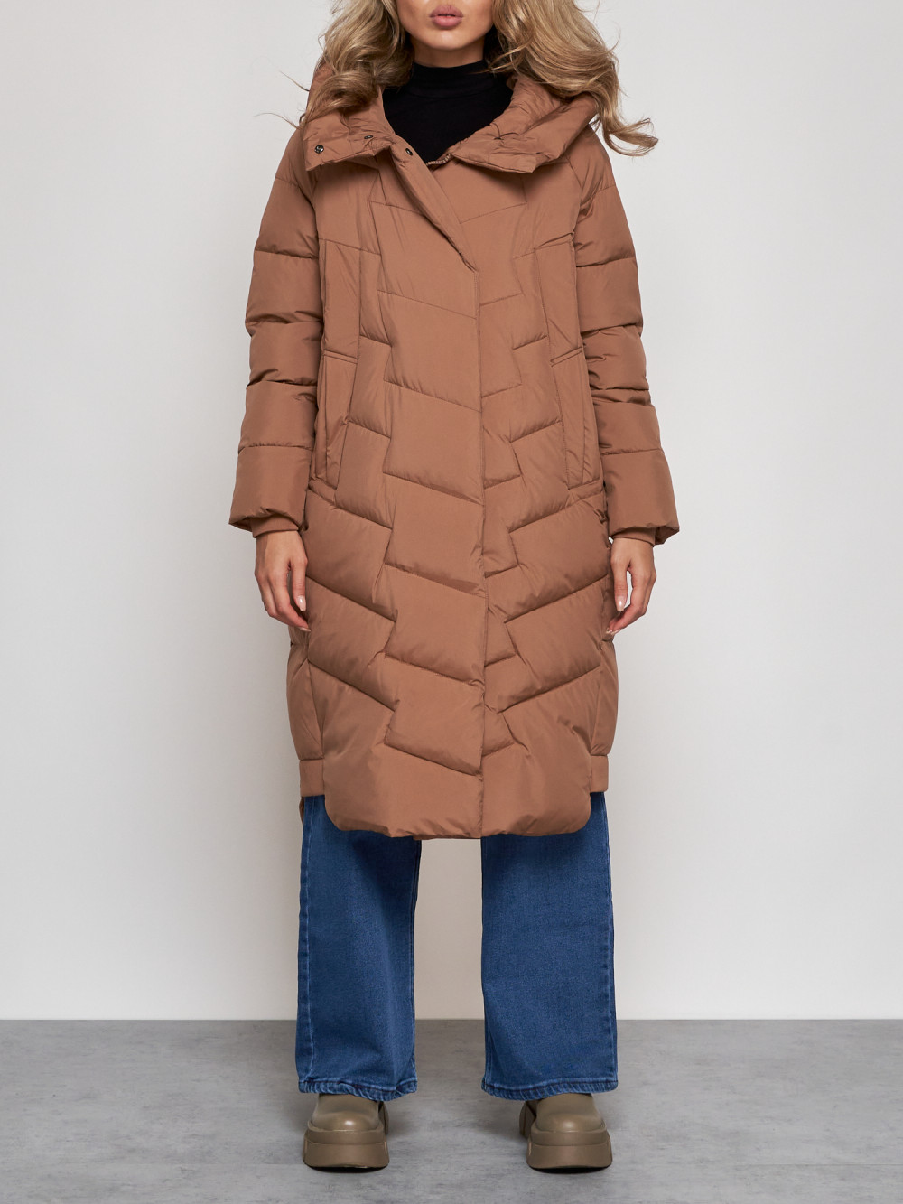 Пальто женское AD52355 коричневое L