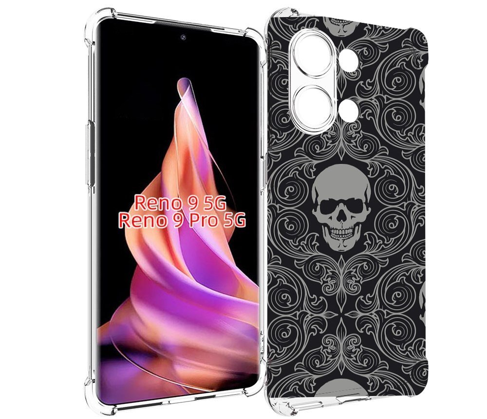 

Чехол MyPads орнамент-черепов для OPPO Reno 9 / Reno 9 Pro, Прозрачный, Tocco
