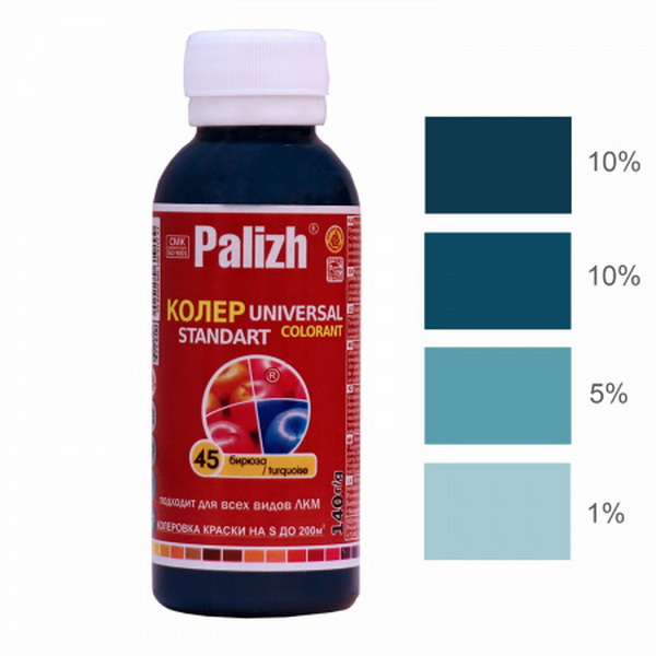 

№45, Паста колер.универс."Palizh" STANDART (140 г), бирюза, Зеленый