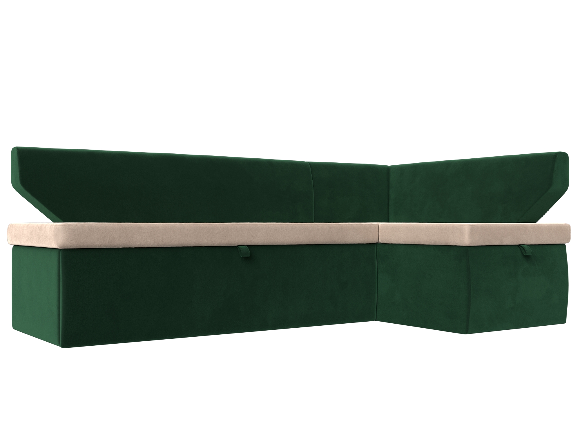 фото Кухонный угловой диван лига диванов омура правый угол бежевый/зеленый (велюр)