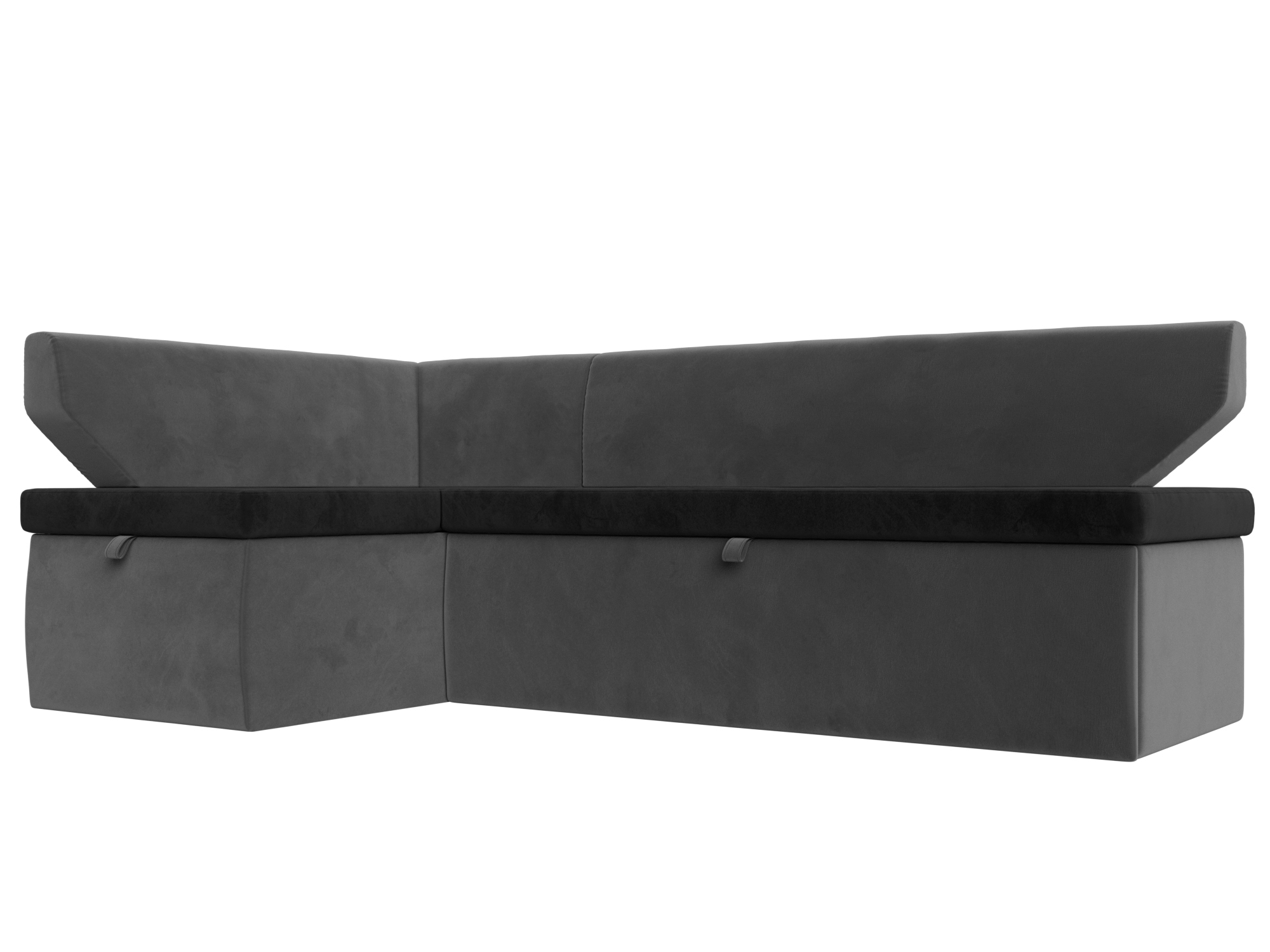 Диван кухонный Лига Диванов Омура левый угол 190x112x80, велюр, черный/серый