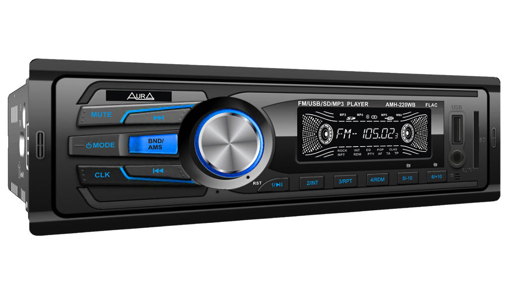 фото Автомагнитола mp3/usb/sd aura amh-220wb usb-ресивер, зелёная подсветка