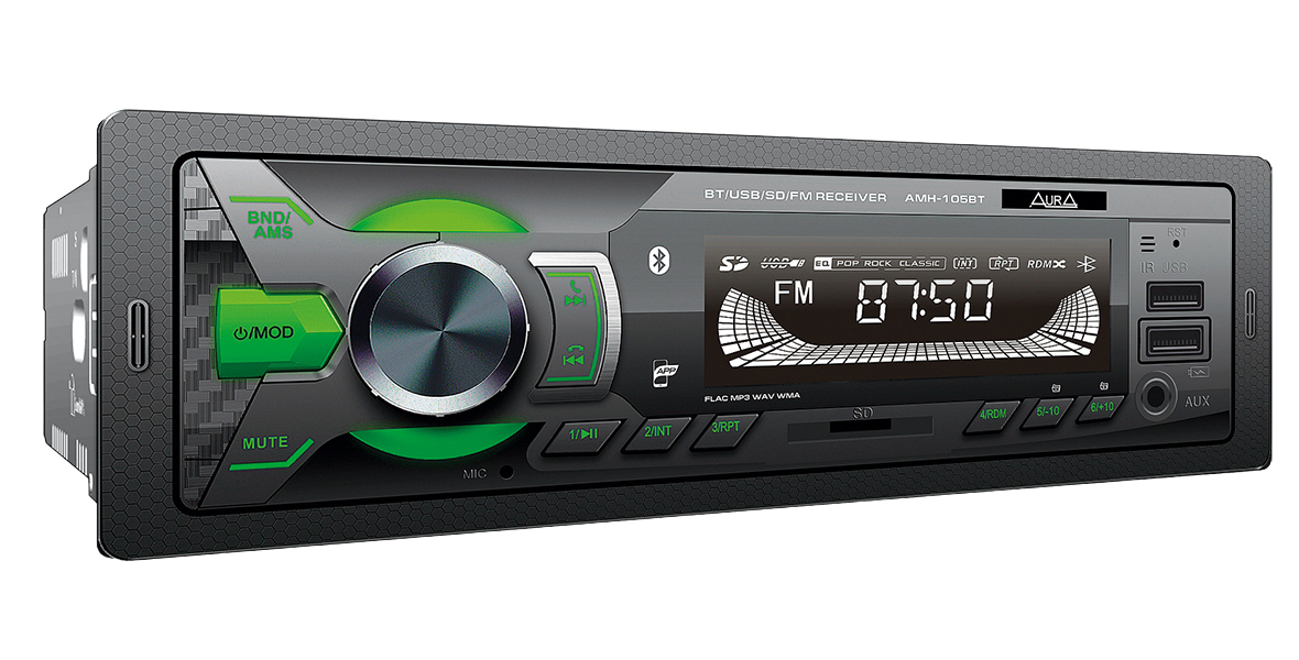 Автомагнитола MP3/USB/SD <<AURA AMH-105BT>> Aura AMH-105BT USB-ресивер, зелёная подсветка