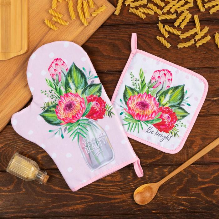 

Набор кухонный Доляна, варежка-прихватка 20х28см, прихватка 17х17см, Розовый