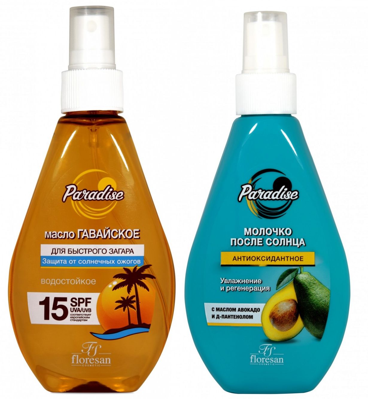 Набор Floresan Paradise масло для быстрого загара SPF15 и молочко после солнца 160 млх2 шт