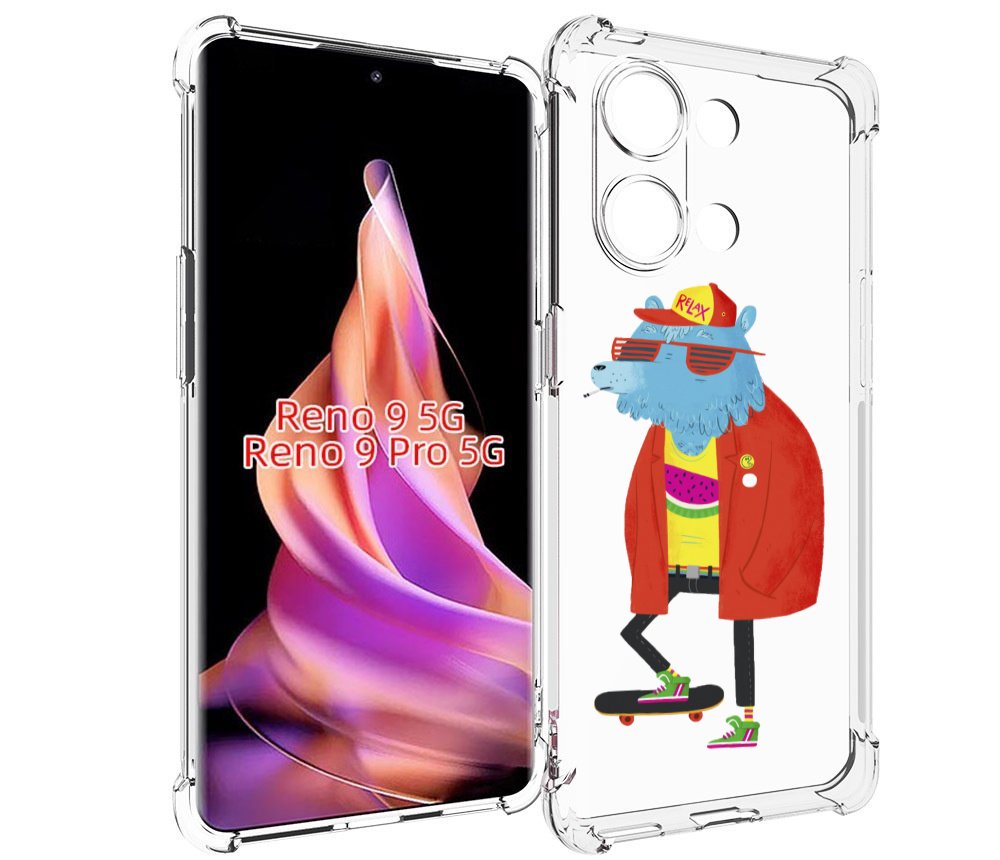 

Чехол MyPads медведь на скейте для Oppo Reno 9/Reno 9 Pro, Прозрачный, Tocco