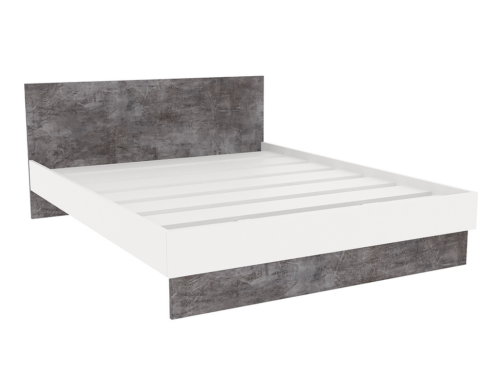 фото Кровать modul лдсп, 124, двуспальная, 1054308 120*200, белый/серый бетон doma