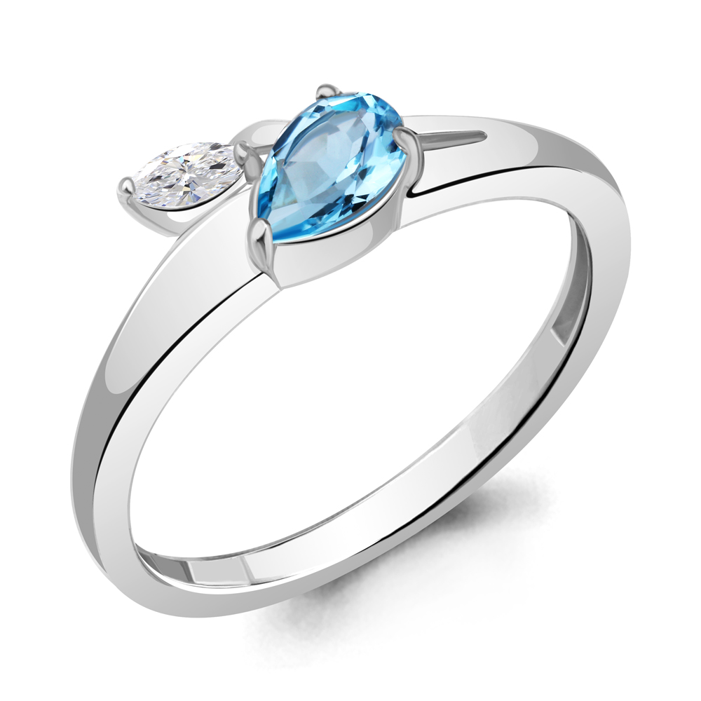 

Кольцо из серебра с топазом\фианитом Aquamarine Aquamarine 6968305_925_р р. 18, 6968305_925_р