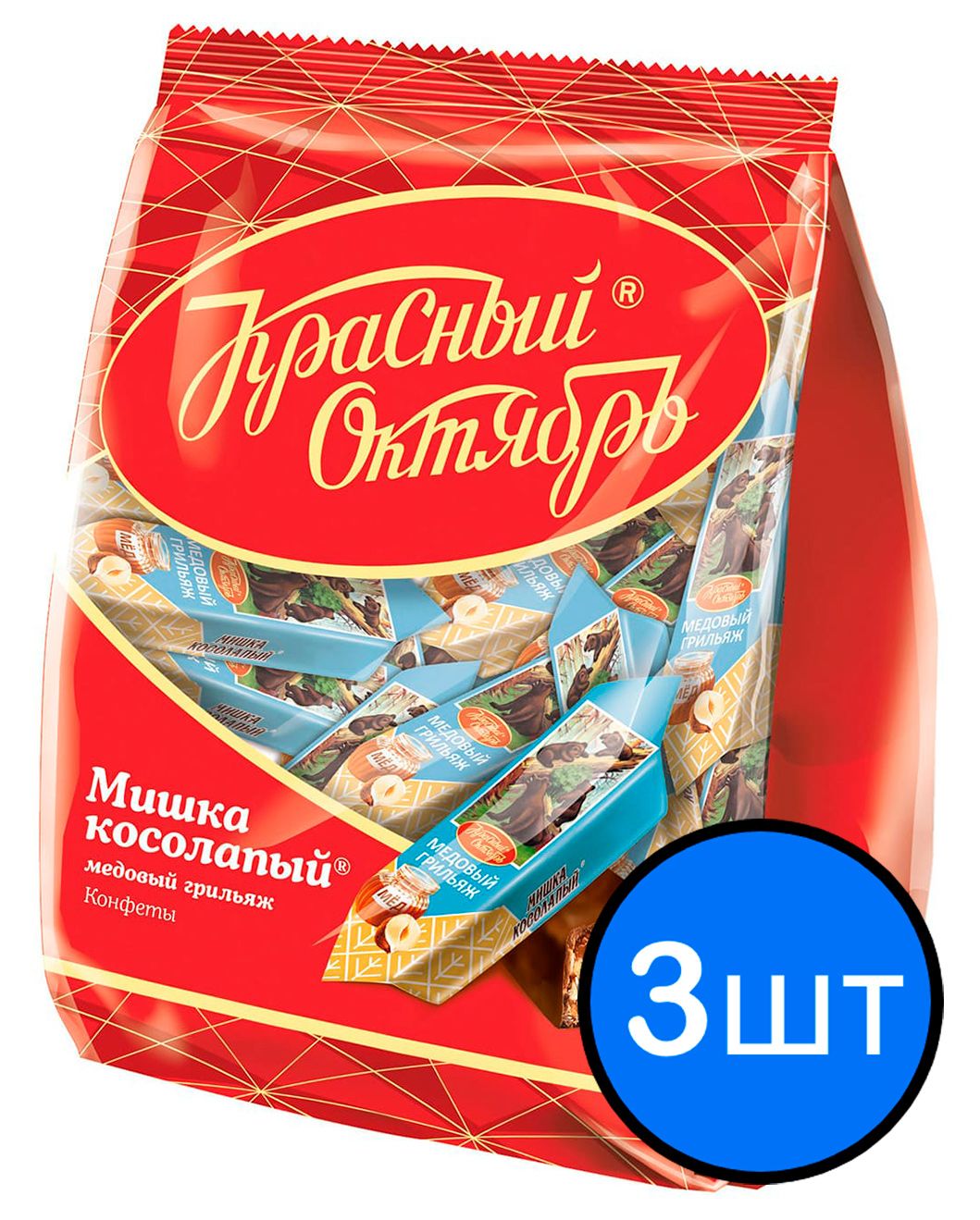 

Конфеты Мишка Косолапый Медовый грильяж, Красный Октябрь, 200г х 3шт