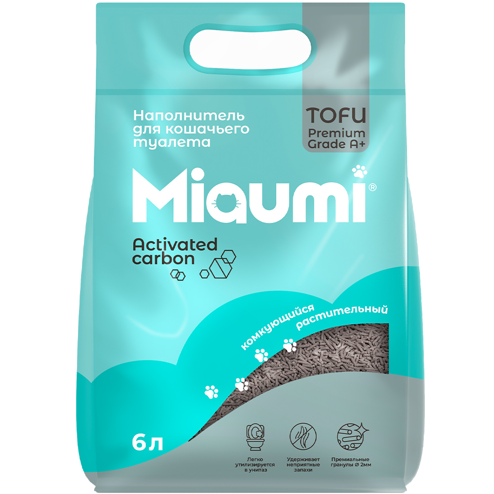 Комкующийся наполнитель Miaumi TOFU Activated Carbon Unscented соевый, 6л