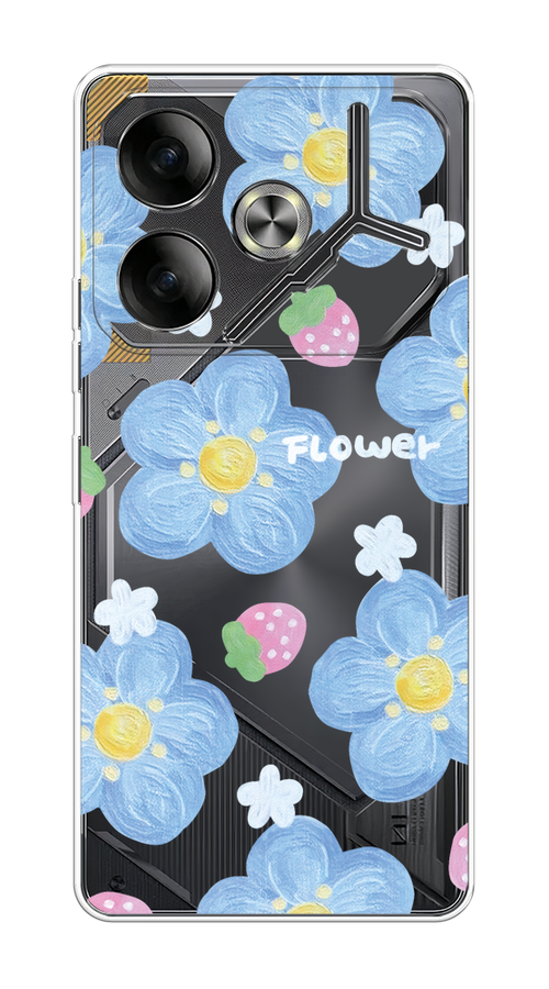 

Чехол на Tecno Pova 6 "Цветы и клубники", Прозрачный;голубой;белый, 305350-1