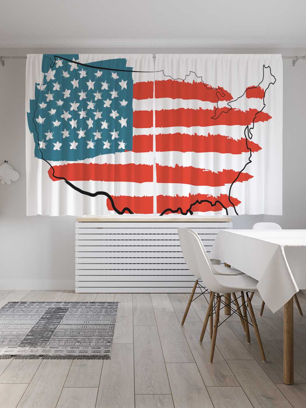 фото Шторы с фотопечатью joyarty "нарисованный флаг сша на карте" из сатена, 290х180 см