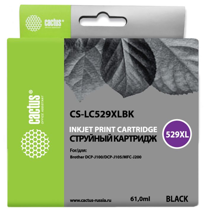 

Картридж CACTUS LC-529 XL Black для принтера Brother, Черный, LC-529 XL Black