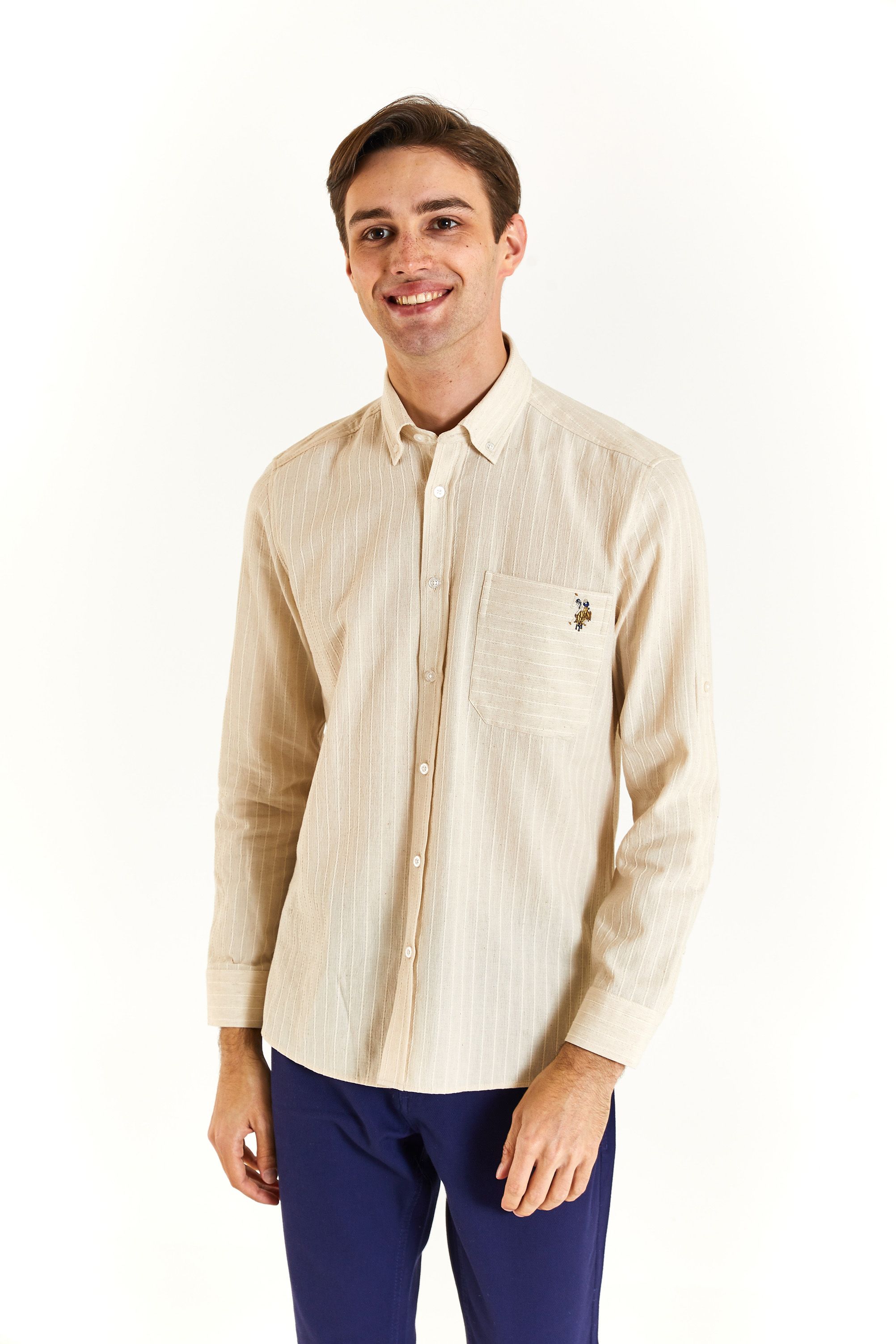 

Рубашка мужская U.S. POLO Assn. G081SZ0040STENKIL бежевая S, Бежевый, G081SZ0040STENKIL
