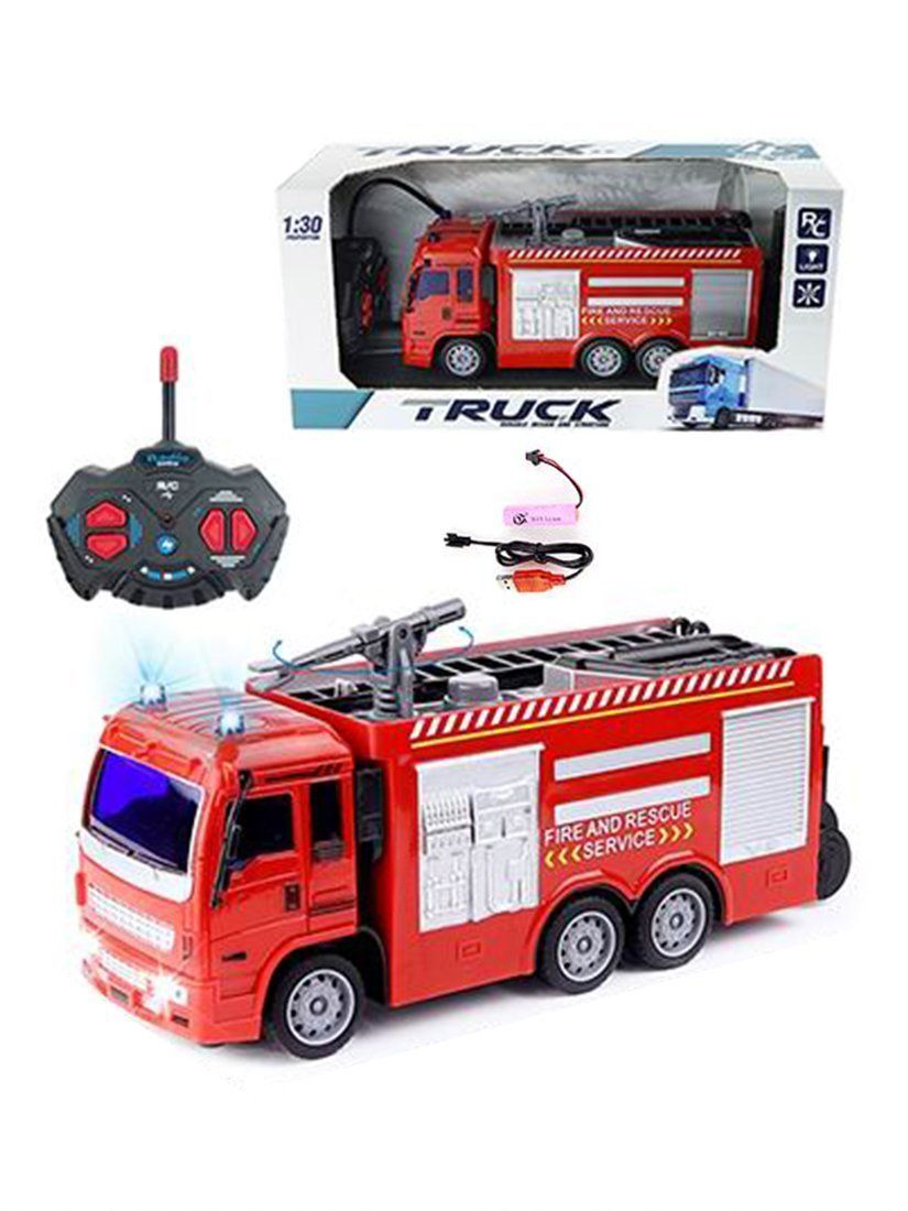 Пожарная машина радиоуправляемая, 4 канала, свет, аккумулятор, USB шнур, коробка