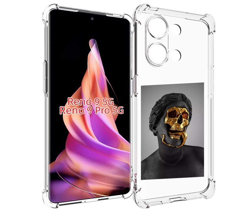 

Чехол MyPads золотой череп в статуе для Oppo Reno 9/Reno 9 Pro, Прозрачный, Tocco