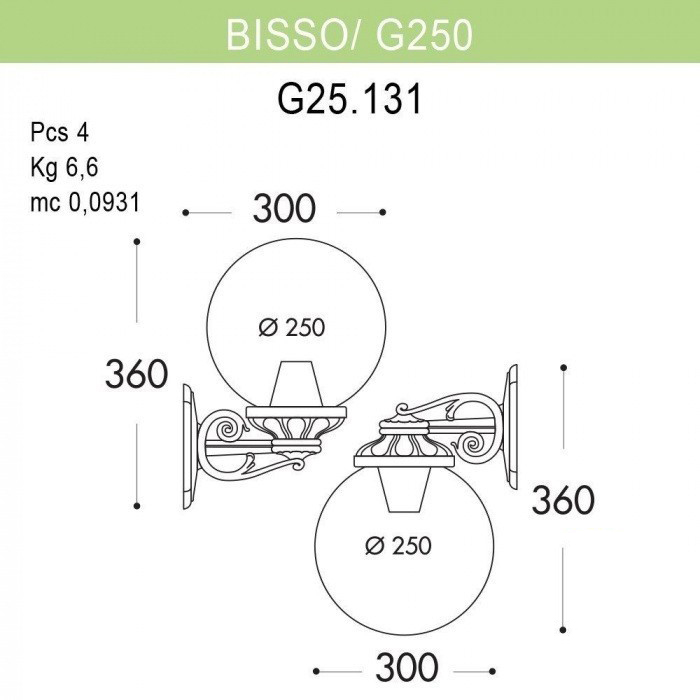 фото Настенный светильник уличный globe 250 g25.131.000.bxe27dn fumagalli