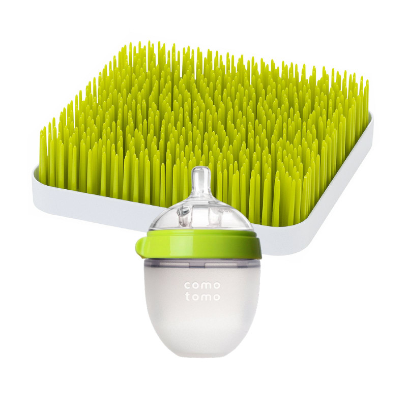 фото Набор для кормления бутылочка comotomo зеленый 150 мл и cушилка лужайка, b373a3-150-green