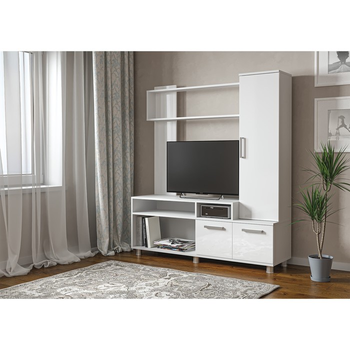 

Клик Мебель Мини-стенка Лира 1400х1570х380 белый брилл/белый глянец
