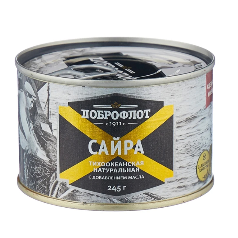

Сайра Доброфлот тихоокеанская натуральная с добавлением масла 245г ж/б Россия