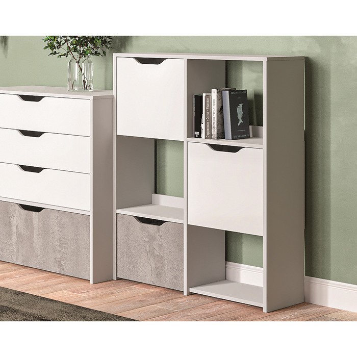 

Клик Мебель Стеллаж Мико 2 секции 860х320х1150 белый/бриллиант/Бетон