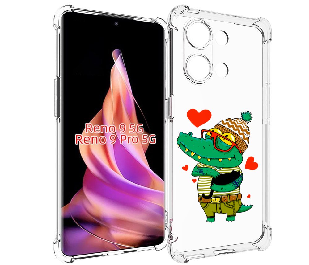 Чехол MyPads зеленый-крокодильчик-в-красной-оправе для Oppo Reno 9/Reno 9 Pro