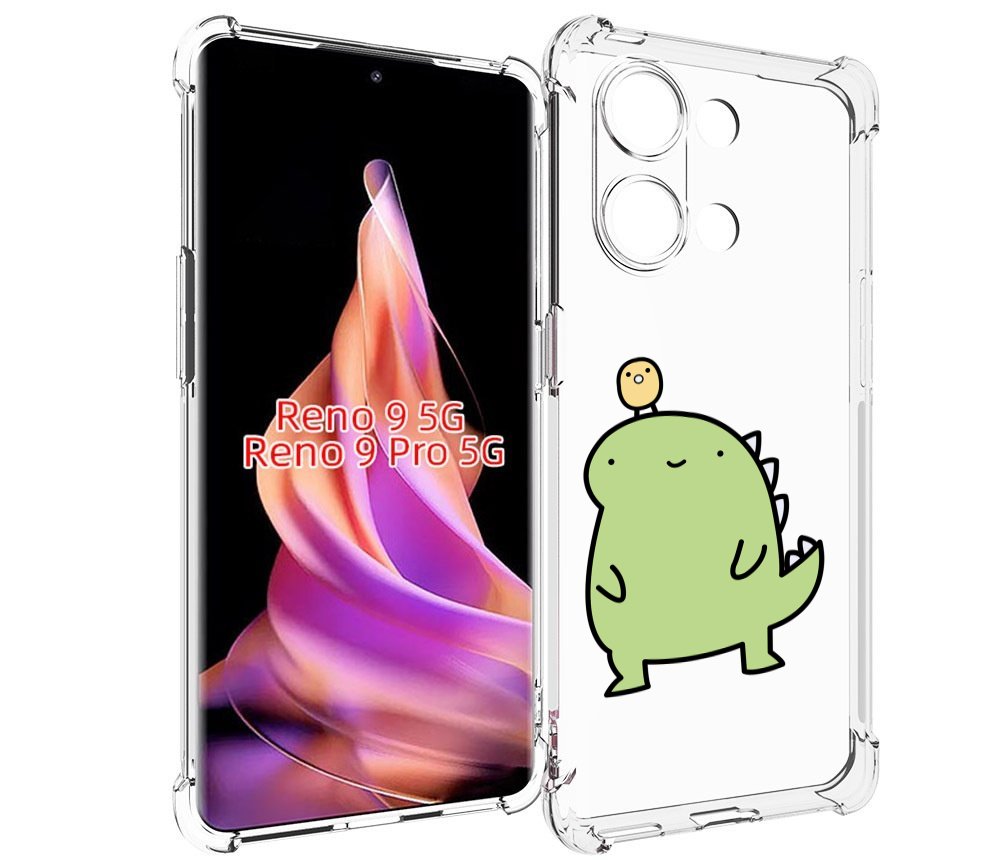 

Чехол MyPads зеленый-динозаврик детский для Oppo Reno 9/Reno 9 Pro, Прозрачный, Tocco