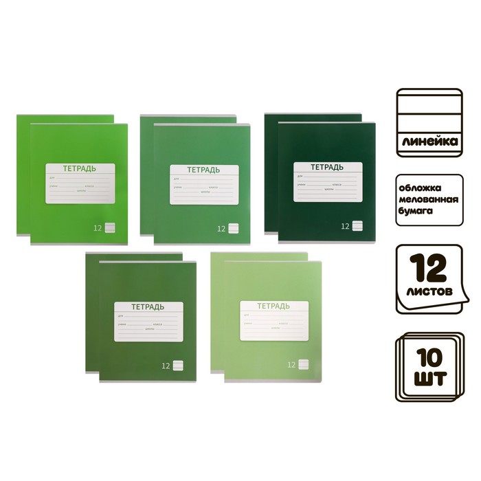 

Комплект тетрадей из 10 штук, тетрадь 12 листов в линию, однотонная "Новая Школьная. Эконо