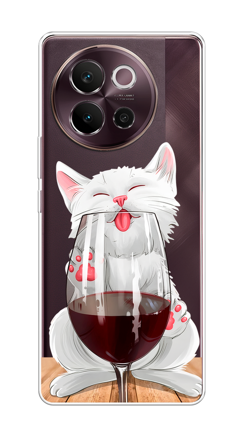 

Чехол на Vivo V40 Lite 5G "Кот с бокалом", Прозрачный;белый;красный, 2611550-1