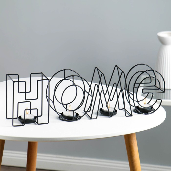 фото Подсвечник металлический настольный "home", 13.5 х 42 см, черный nobrand