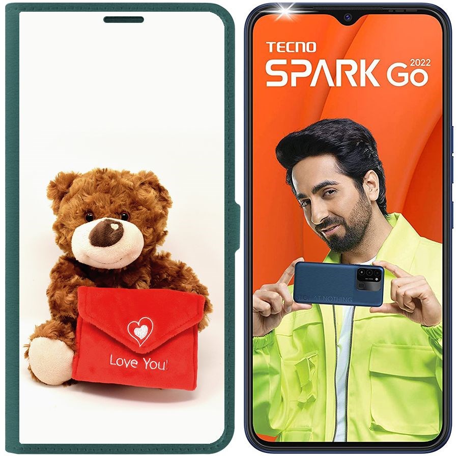 

Чехол-книжка Eco Book для Tecno Spark Go 2022 Медвежонок тебя любит, Зеленый
