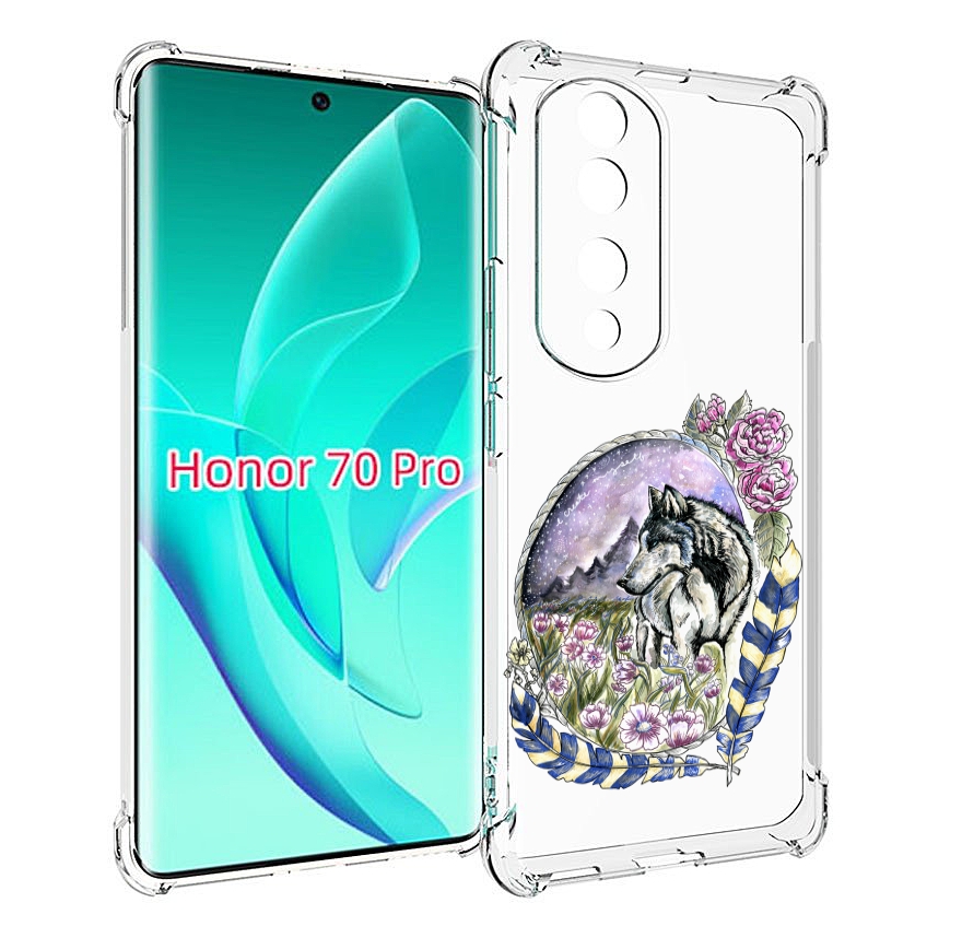 

Чехол MyPads нарисованный волк в цветах с перьями для Honor 70 Pro / 70 Pro Plus, Прозрачный, Tocco