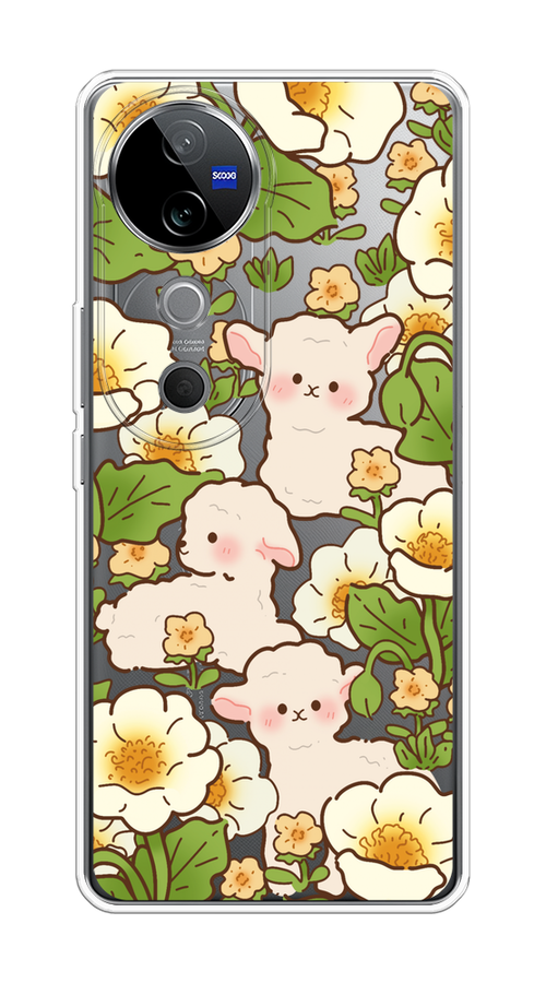 

Чехол на Vivo V40 "Овечки в цветах", Зеленый;бежевый, 2611450-1