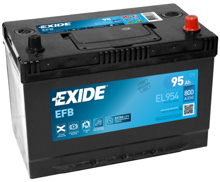 фото Аккумулятор exide start-stop efb 95 а/ч 800 a обр. пол. el954 (306х173х222) бортик 2021