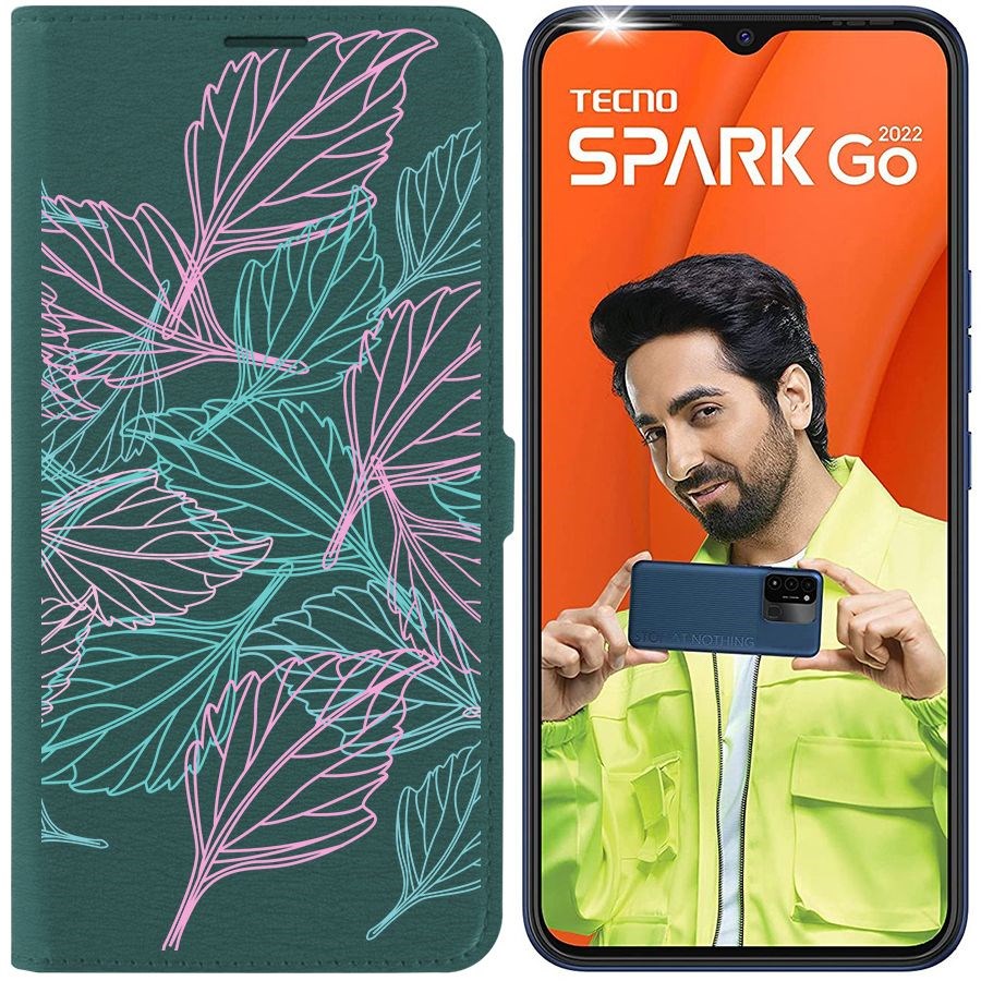 Чехол-книжка Eco Book для Tecno Spark Go 2022 Листья паттерн
