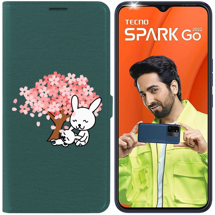 

Чехол-книжка Eco Book для Tecno Spark Go 2022 Кролики, Зеленый