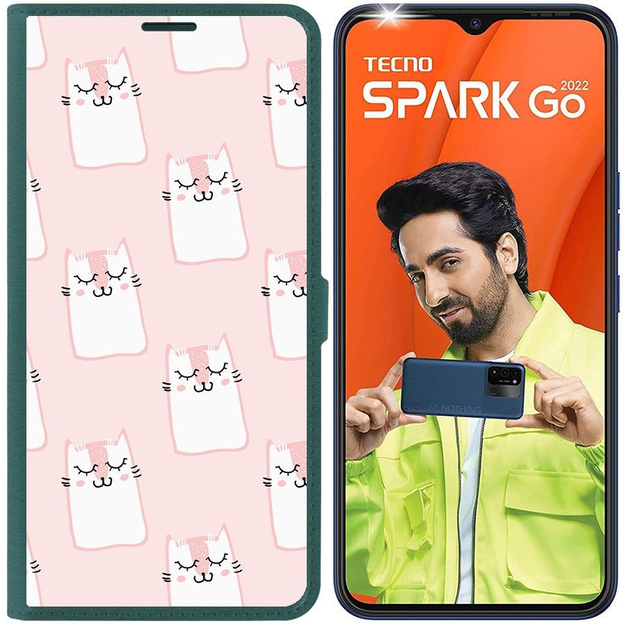 

Чехол-книжка Eco Book для Tecno Spark Go 2022 Котики паттерн, Зеленый