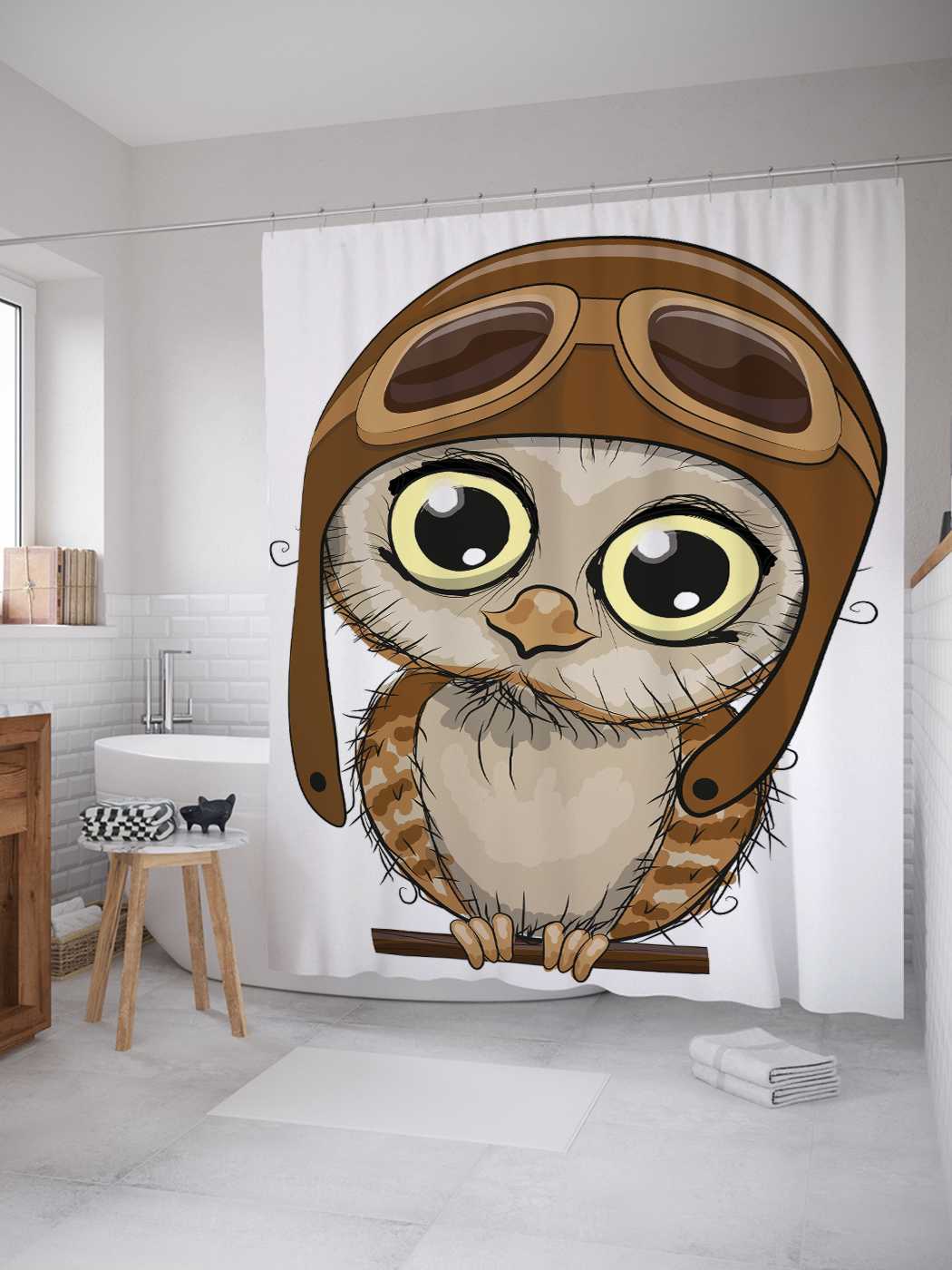 

Штора для ванной JoyArty "Пилот на жердочке" из сатена, 180х200 см с крючками