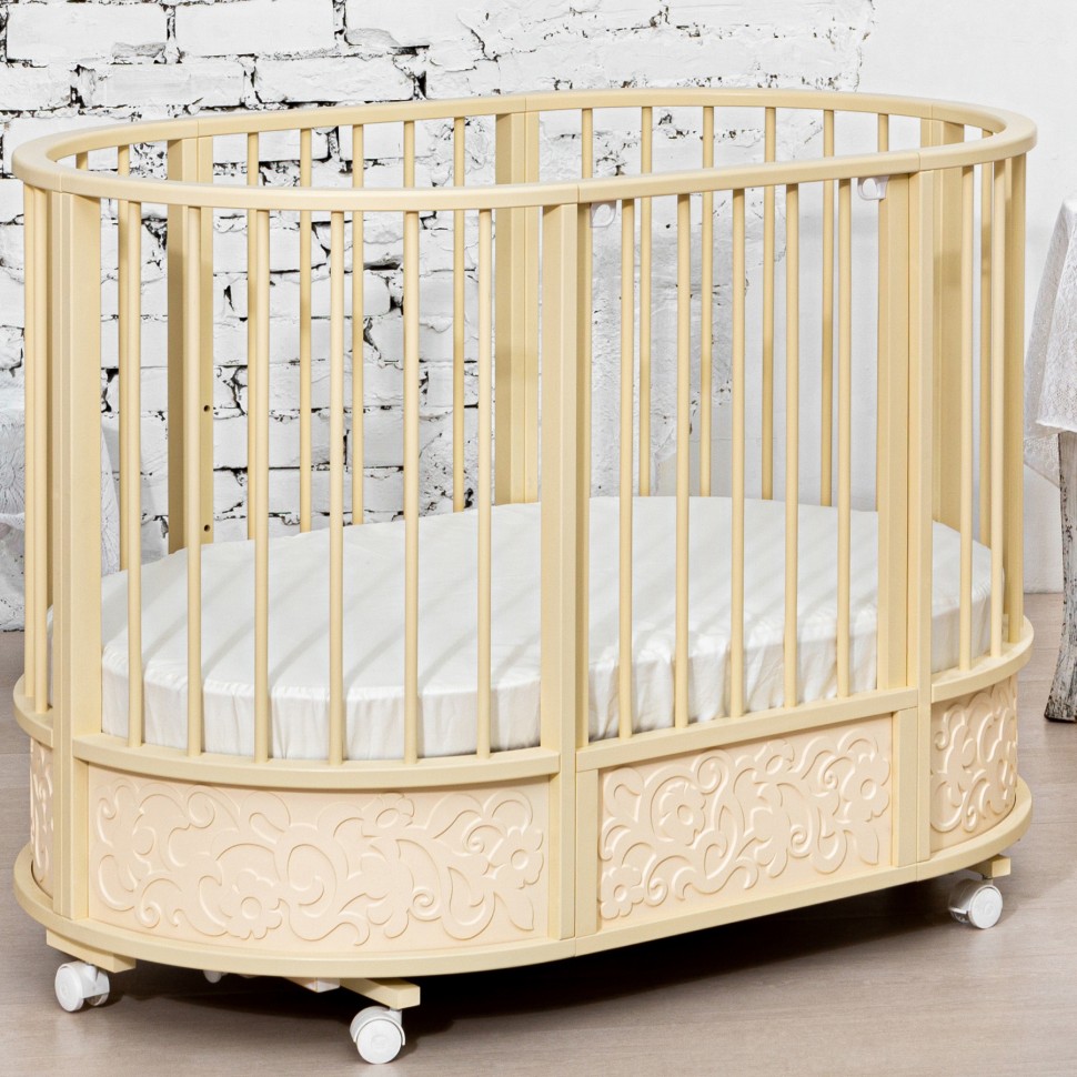 Кровать детская овальная с маятником EVA декор Арабески (слоновая кость)