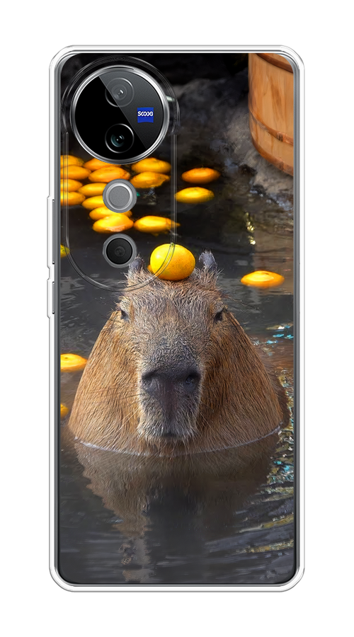 

Чехол на Vivo V40 "Капибара отдыхает", Коричневый;оранжевый;серый, 2611450-1
