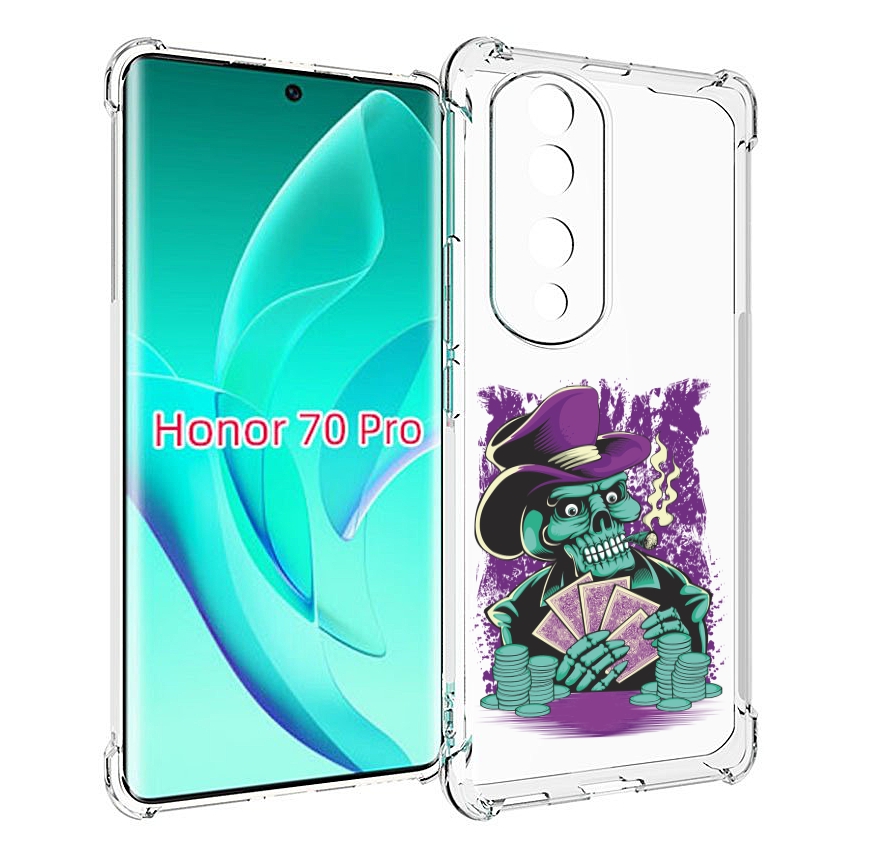 

Чехол MyPads зеленый череп с картами для Honor 70 Pro / 70 Pro Plus, Прозрачный, Tocco
