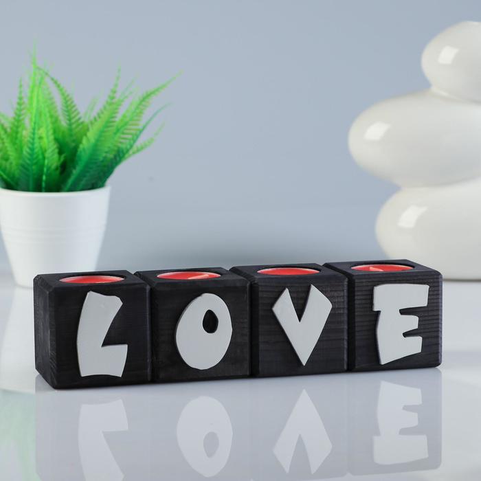 

Подсвечник для интерьера 4 шт с надписью LOVE, цвет: "Эбен", аромат: клубника