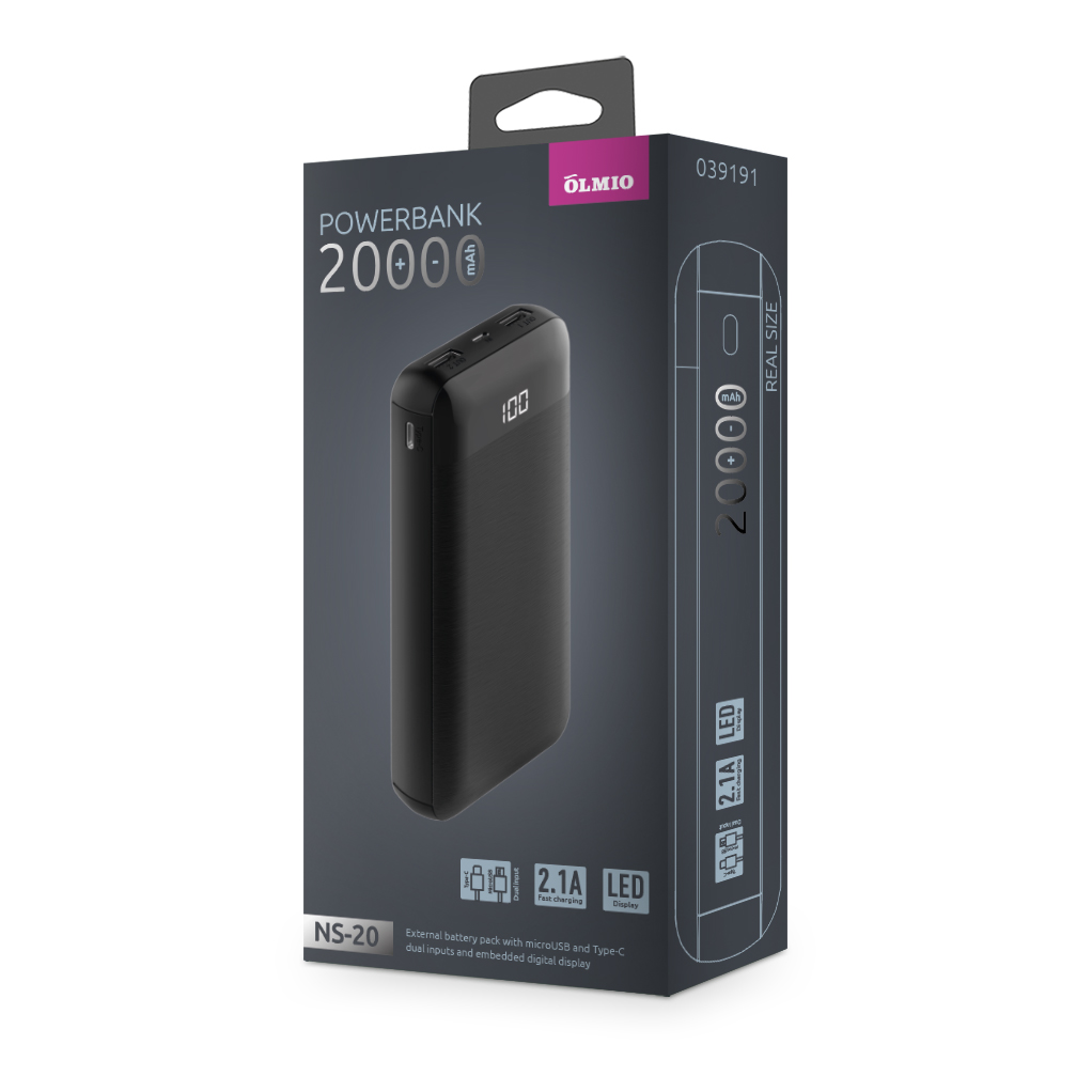 фото Внешний аккумулятор ns-20, 20000mah, 2.1a, lcd, черный, olmio