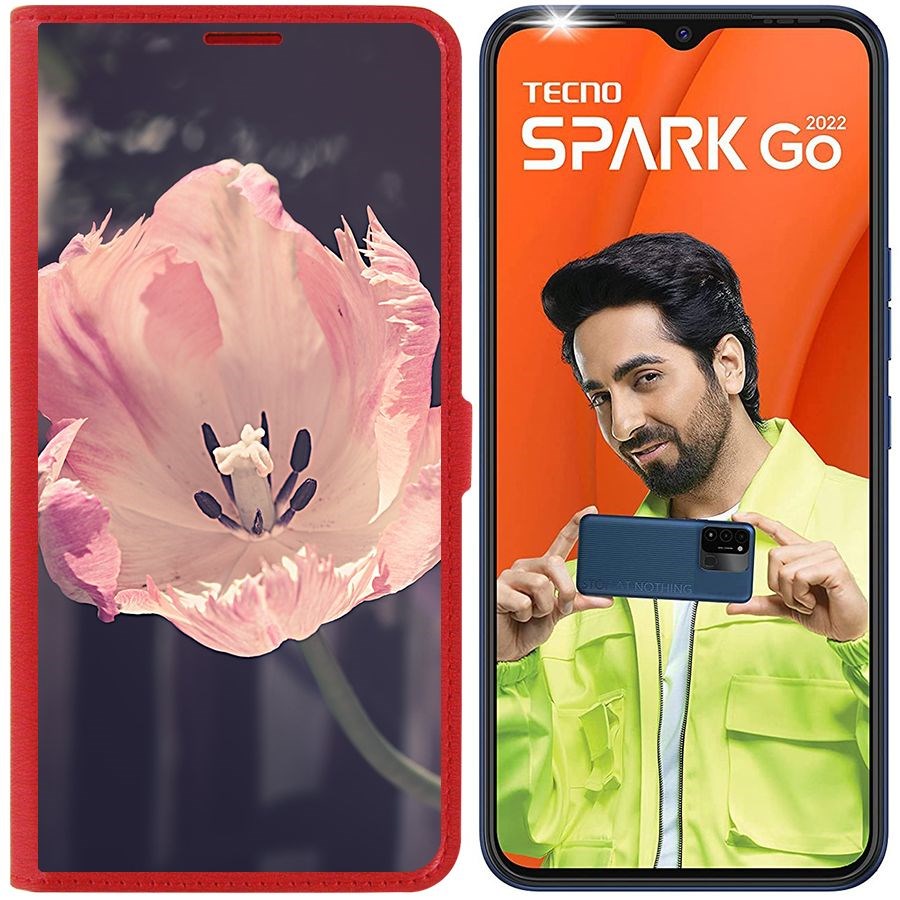 

Чехол-книжка Eco Book для Tecno Spark Go 2022 Тюльпан, Красный