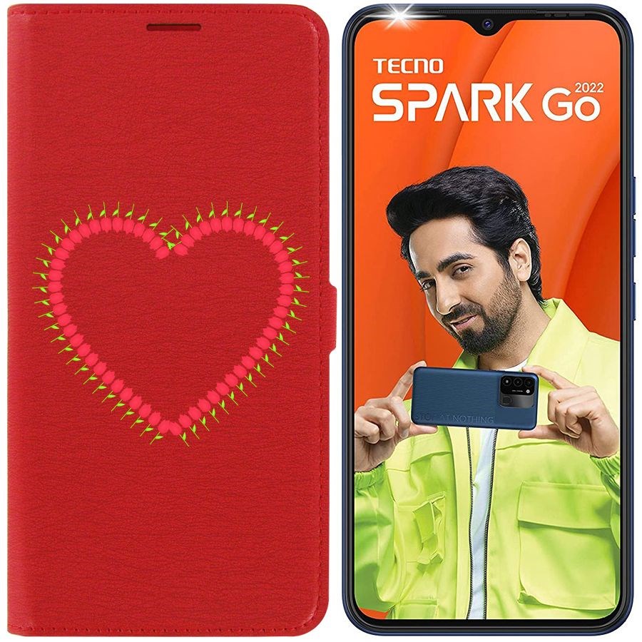 

Чехол-книжка Eco Book для Tecno Spark Go 2022 Сердце из тюльпанов, Красный