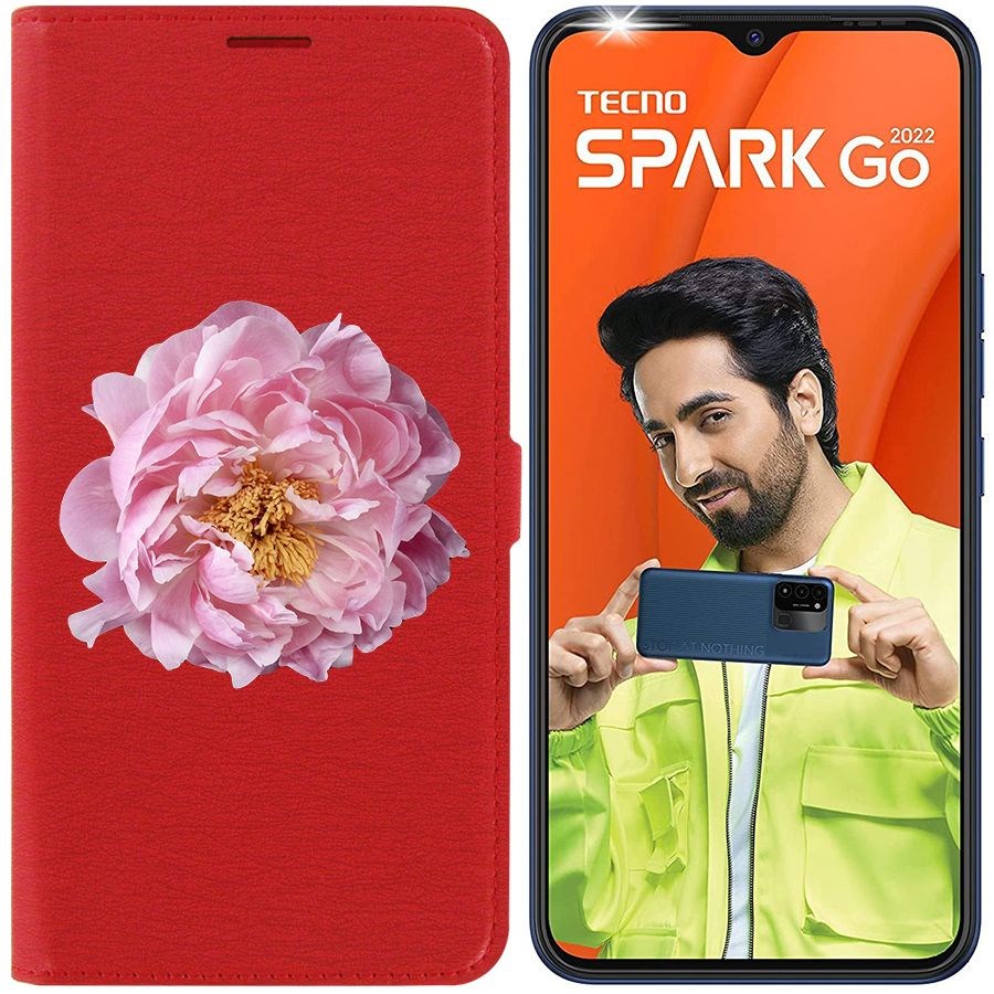 

Чехол-книжка Eco Book для Tecno Spark Go 2022 Розовый пион, Красный