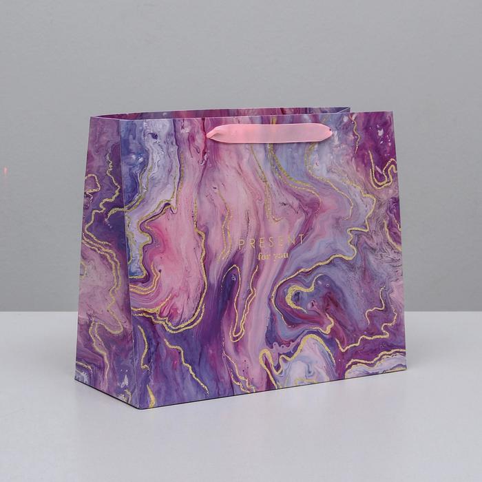 

Пакет подарочный Дарите Счастье Разводы 27  23  11,5 см, Разноцветный