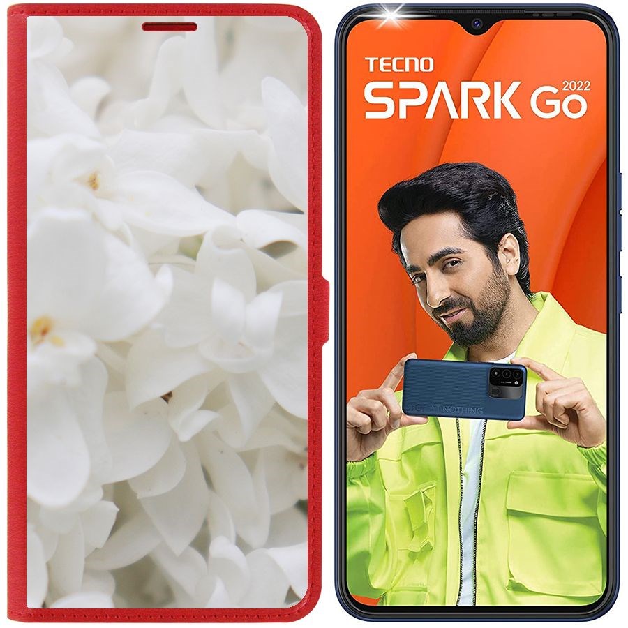 

Чехол-книжка Eco Book для Tecno Spark Go 2022 Белые лилии, Красный