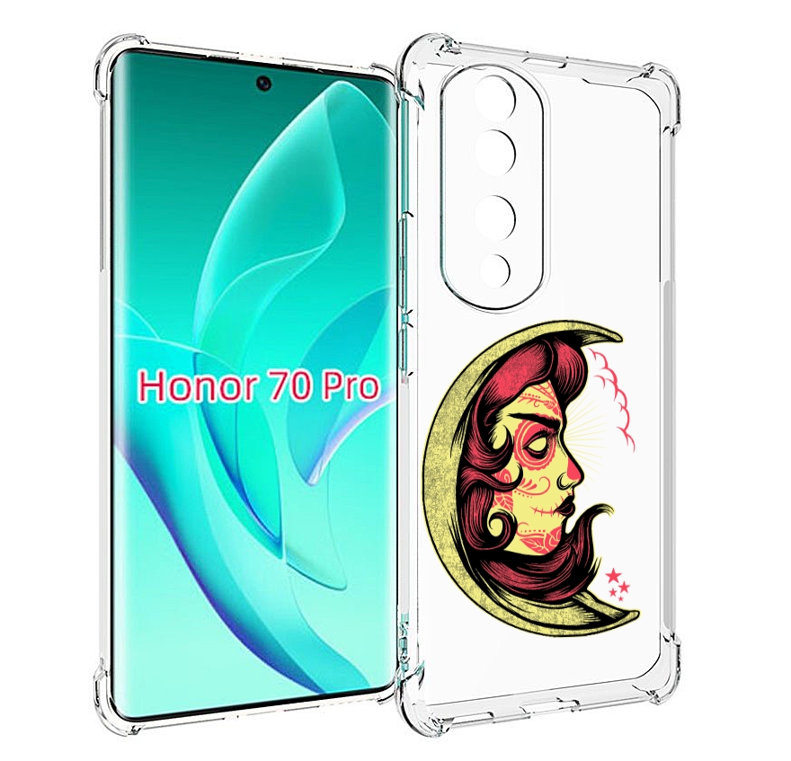 Чехол MyPads желтый полумесяц с лицом девушки для Honor 70 Pro / 70 Pro Plus